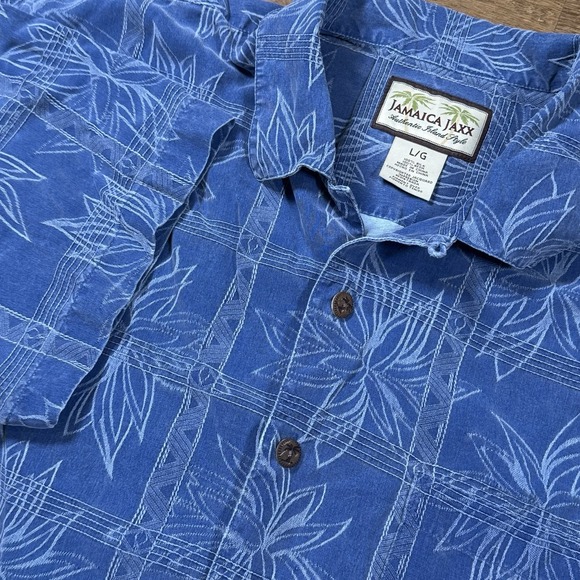 Jamaica Jaxx Men's Large Blue Silk Hawaiian Short Sleeve Camp Button Front Shirt - Picture 1 of 8